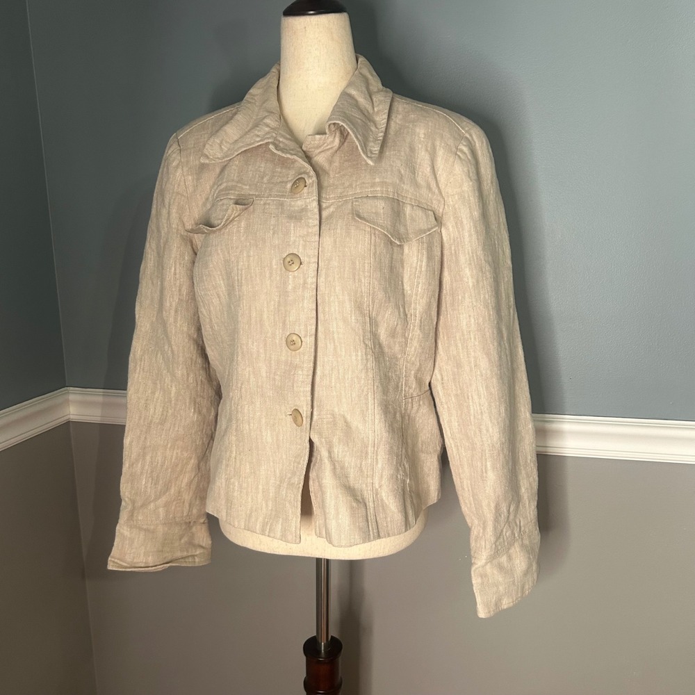 Harve Benard Linen Blazer‎ Jacket Button Front Career Office Neutral Size 12